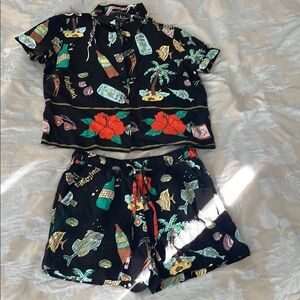 New Nicole Miller Womens Linen Shorts Set  Tropical Print Summer